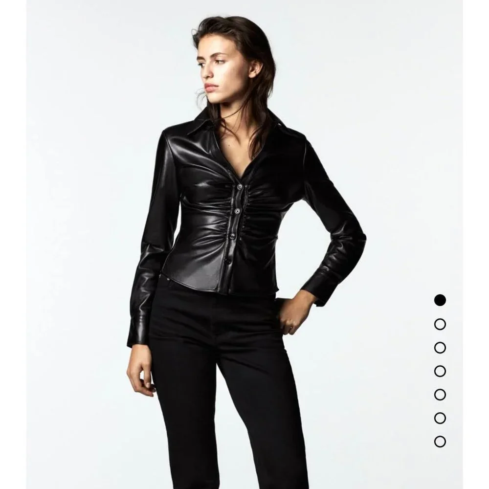 Zara Fitted Faux Leather Shirt - Picture 1 of 8
